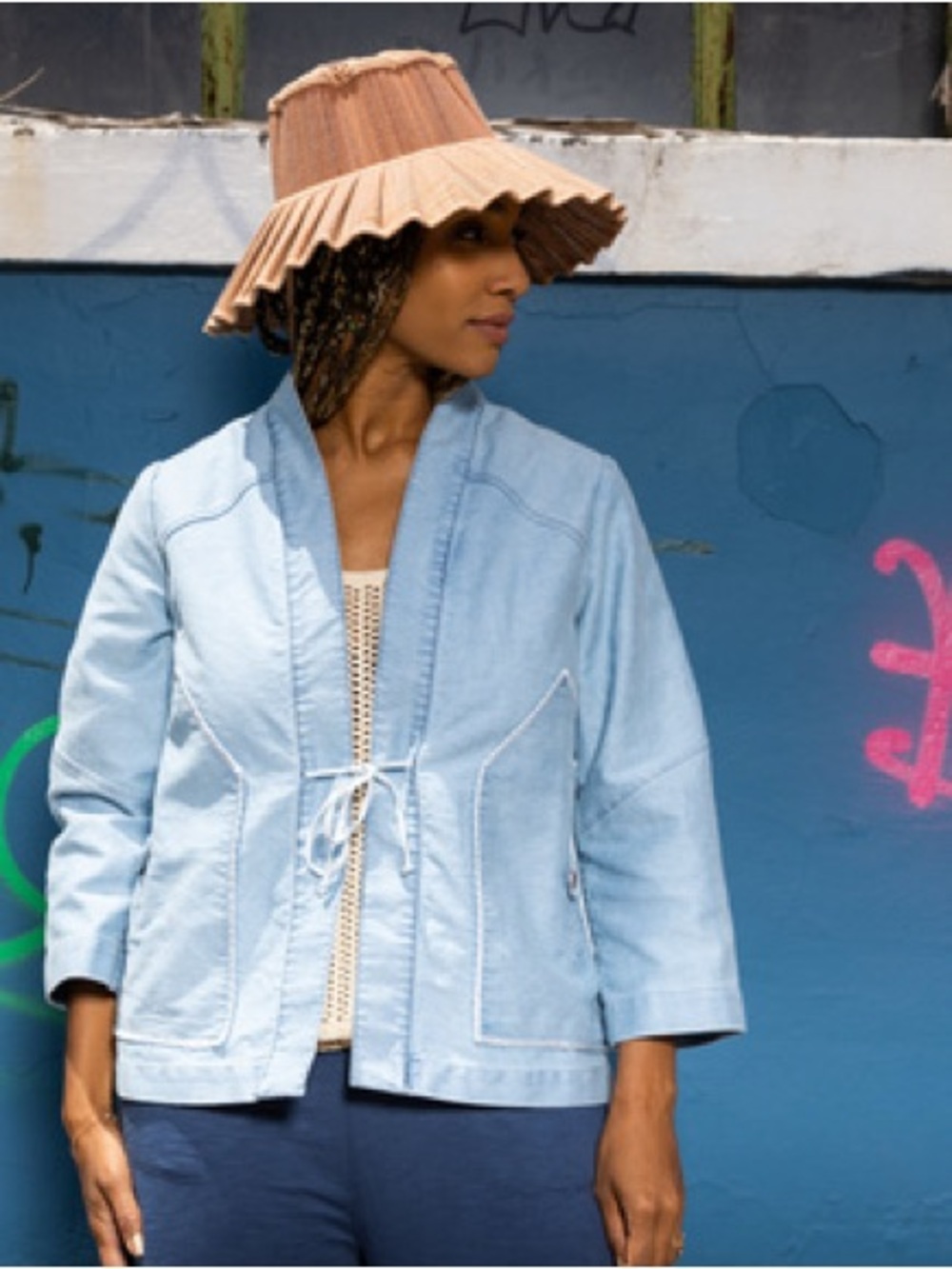 Caron Callahan Orla Jacket in Sun-Bleached indigo Twill, Size XS